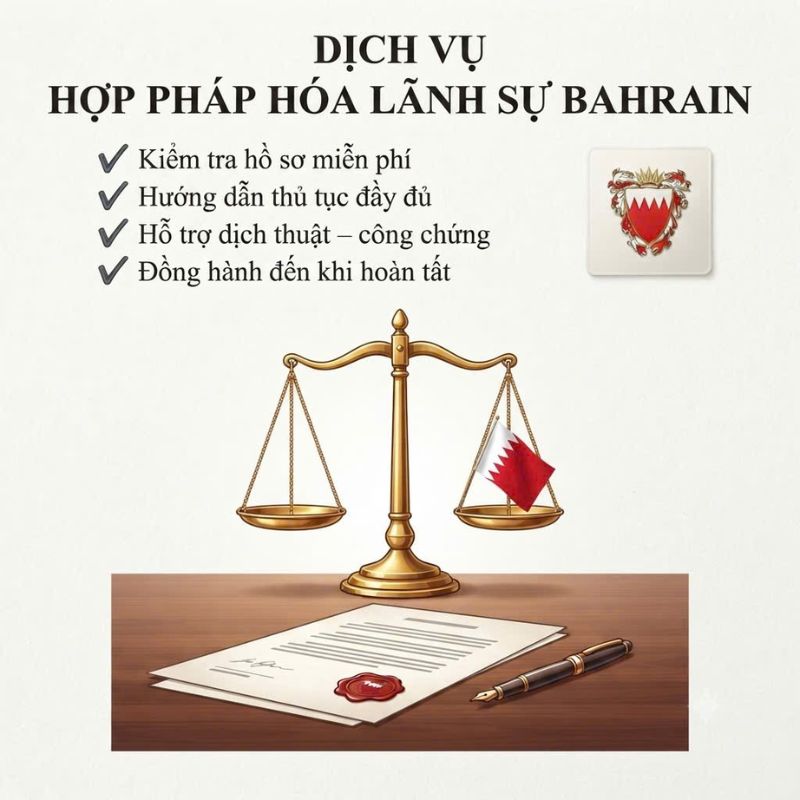 Hợp pháp hóa lãnh sự Bahrain là thủ tục cần thiết khi sử dụng giấy tờ tại Bahrain hoặc Việt Nam. Cập nhật đầy đủ hồ sơ, quy trình thực hiện và chi phí mới nhất.