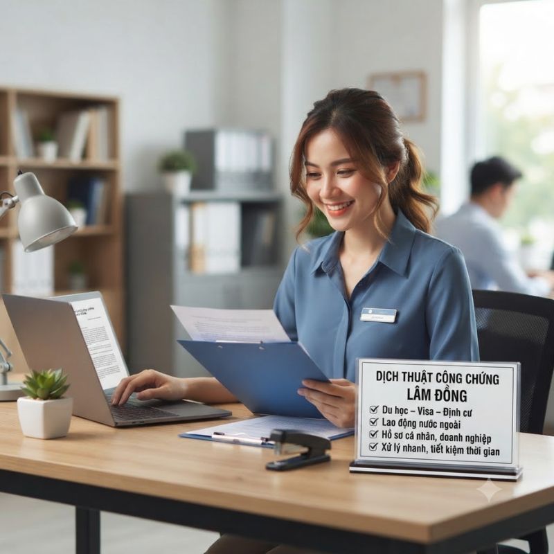Dịch thuật công chứng Lâm Đồng cho hồ sơ du học, visa, lao động, định cư và nhiều thủ tục quốc tế khác.