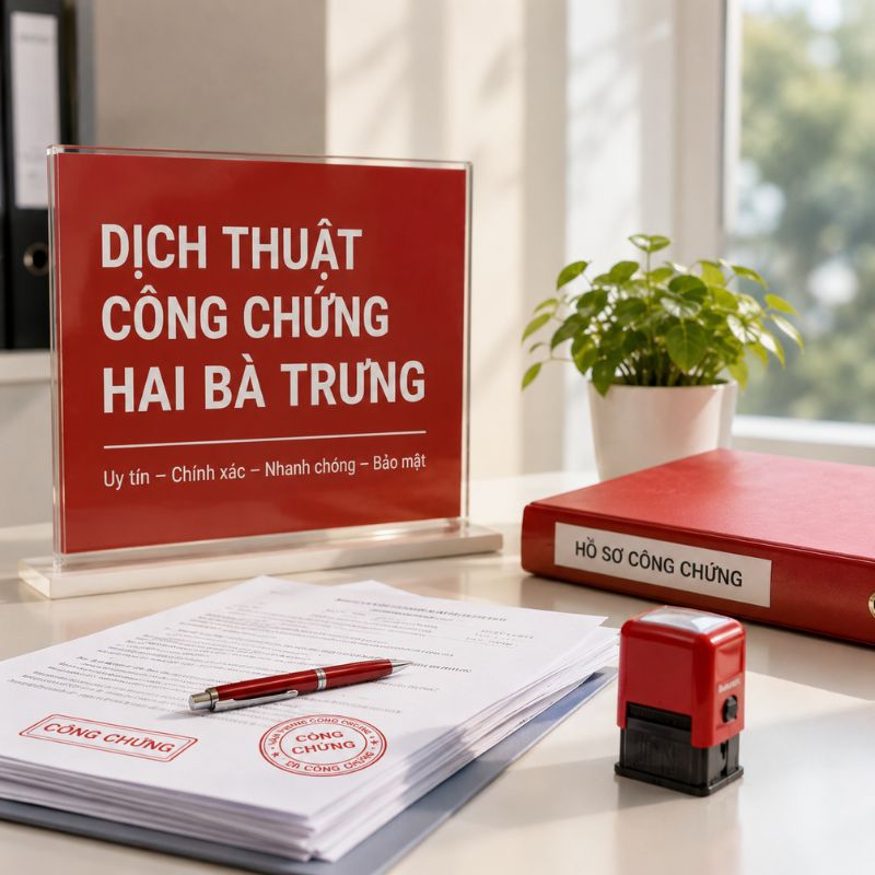 Tìm dịch thuật công chứng Hai Bà Trưng uy tín, giá rẻ? Chúng tôi cung cấp dịch vụ dịch thuật công chứng lấy ngay, công chứng bản dịch đa ngôn ngữ, báo giá minh bạch, thời gian xử lý nhanh và bảo mật thông tin.
