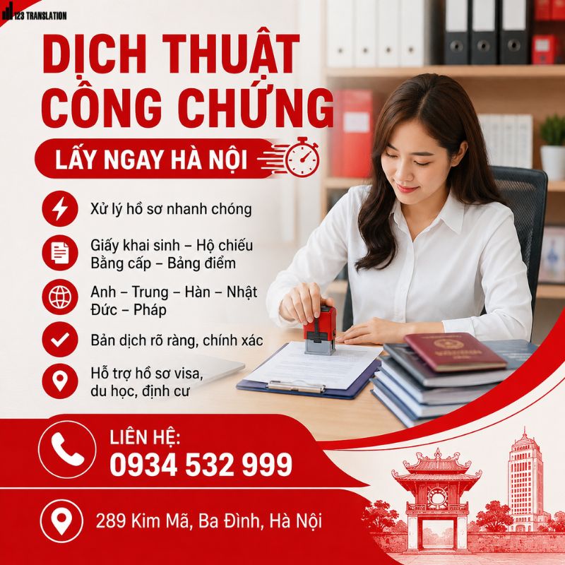 Dịch thuật công chứng lấy ngay Hà Nội