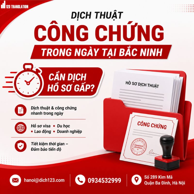 Dịch thuật công chứng trong ngày tại Bắc Ninh