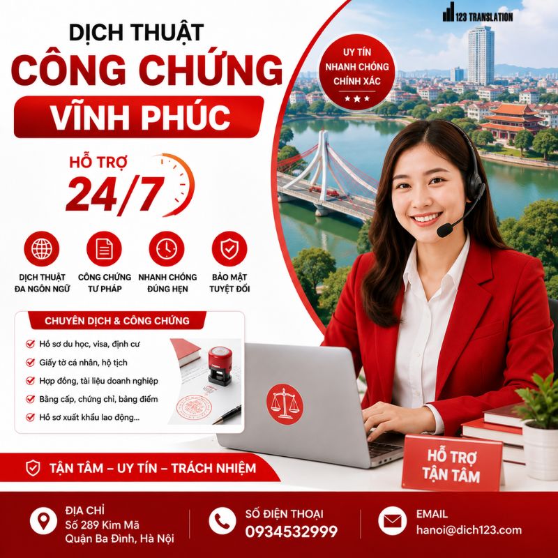 Dịch thuật công chứng Vĩnh Phúc 24/7