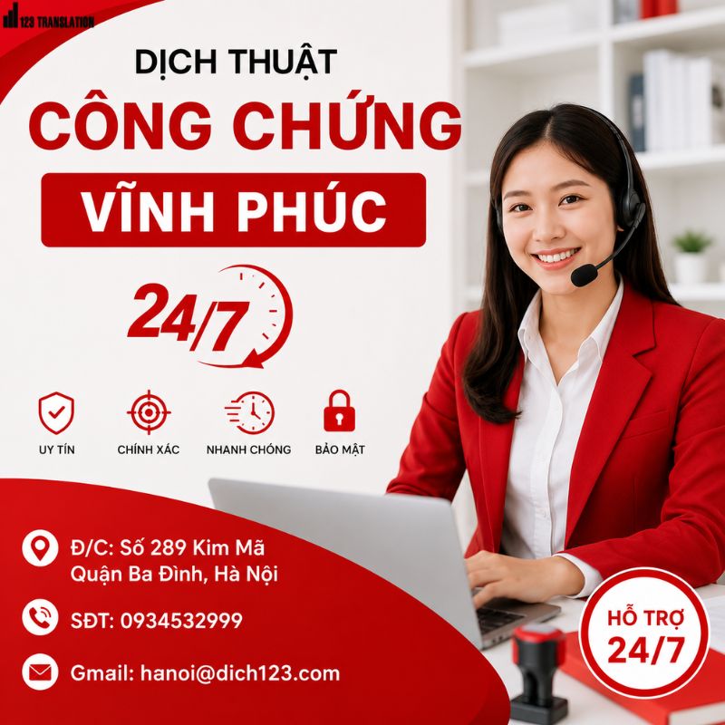 Dịch thuật công chứng Vĩnh Phúc 24/7