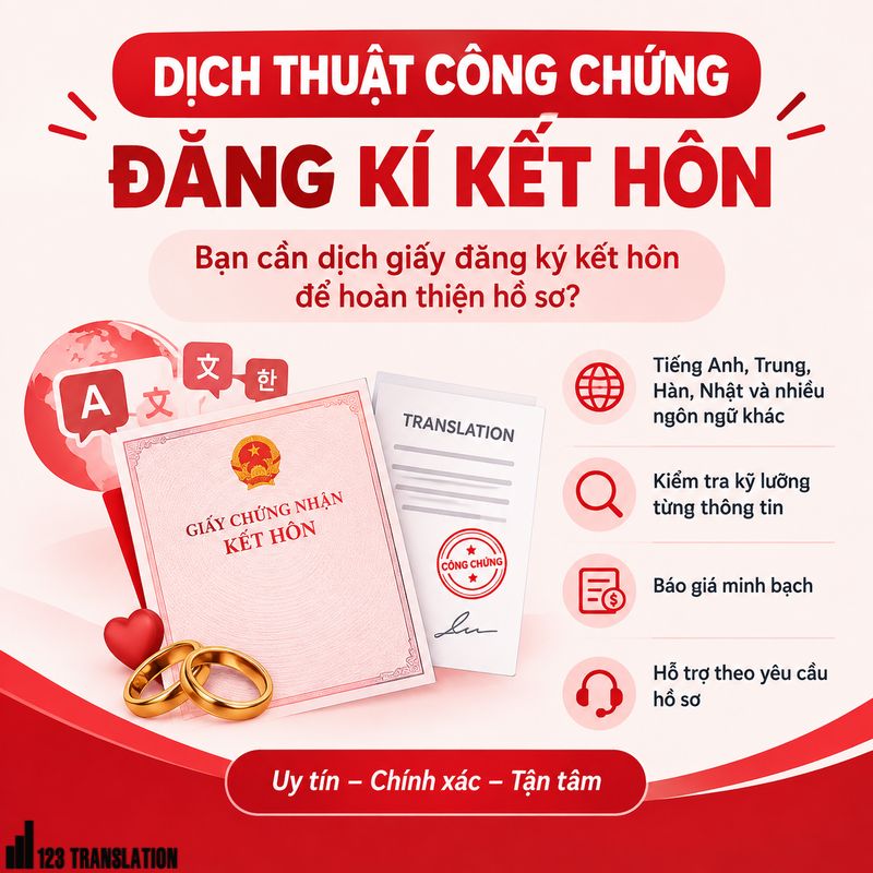 Dịch thuật công chứng đăng kí kết hôn chuyên nghiệp, chính xác và nhanh chóng